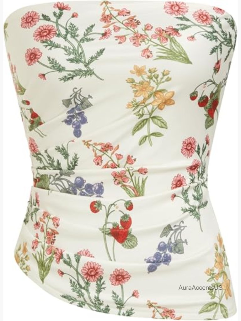 Strapless Tube Top Criss Cross Ruched Crop Bandeau Tank